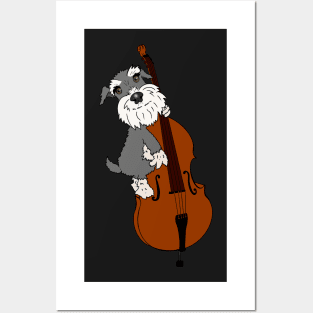 Miniature Schnauzer Funny Dog Playing Double Bass Posters and Art